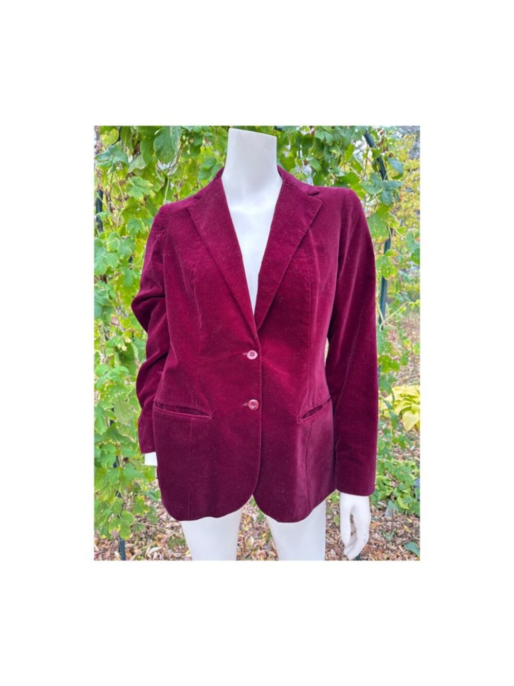 70s Burgundy Cotton Velvet Blazer Single Breast Double Button Notched Collar